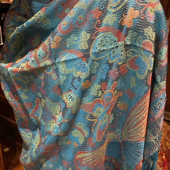 Vintage butterfly brocade pashmina shawl scarf - Picture 2 of 9